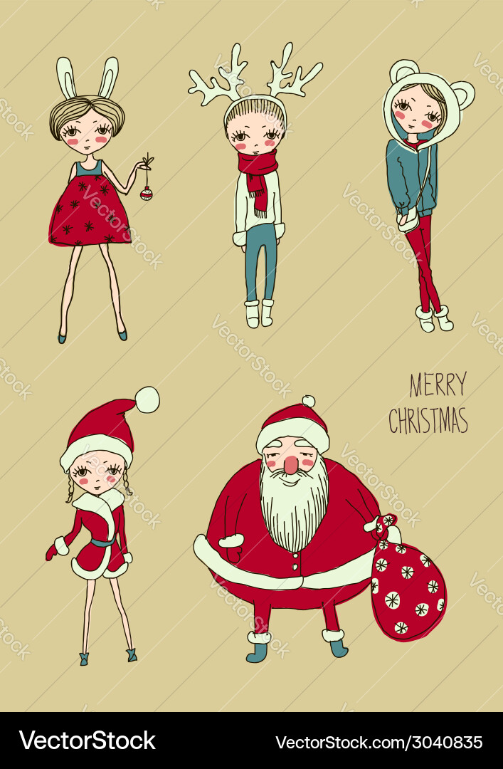 Christmas funny girls set Royalty Free Vector Image