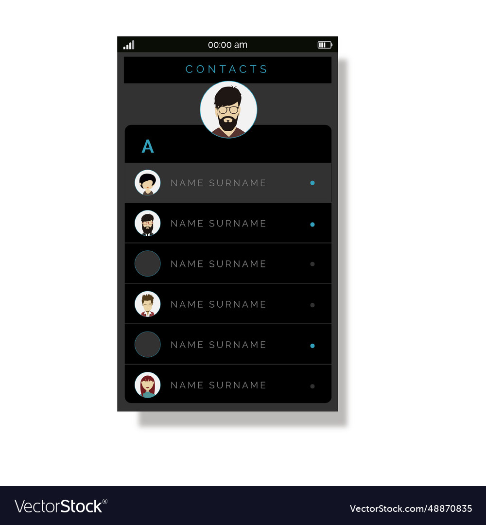 Grey contacts list user interface Royalty Free Vector Image