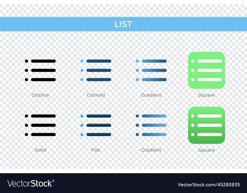 List icon in different style icons designed Vector Image