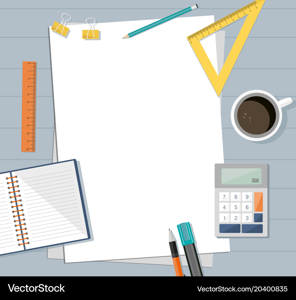 Paper with ruler pencil pen coffee Royalty Free Vector Image