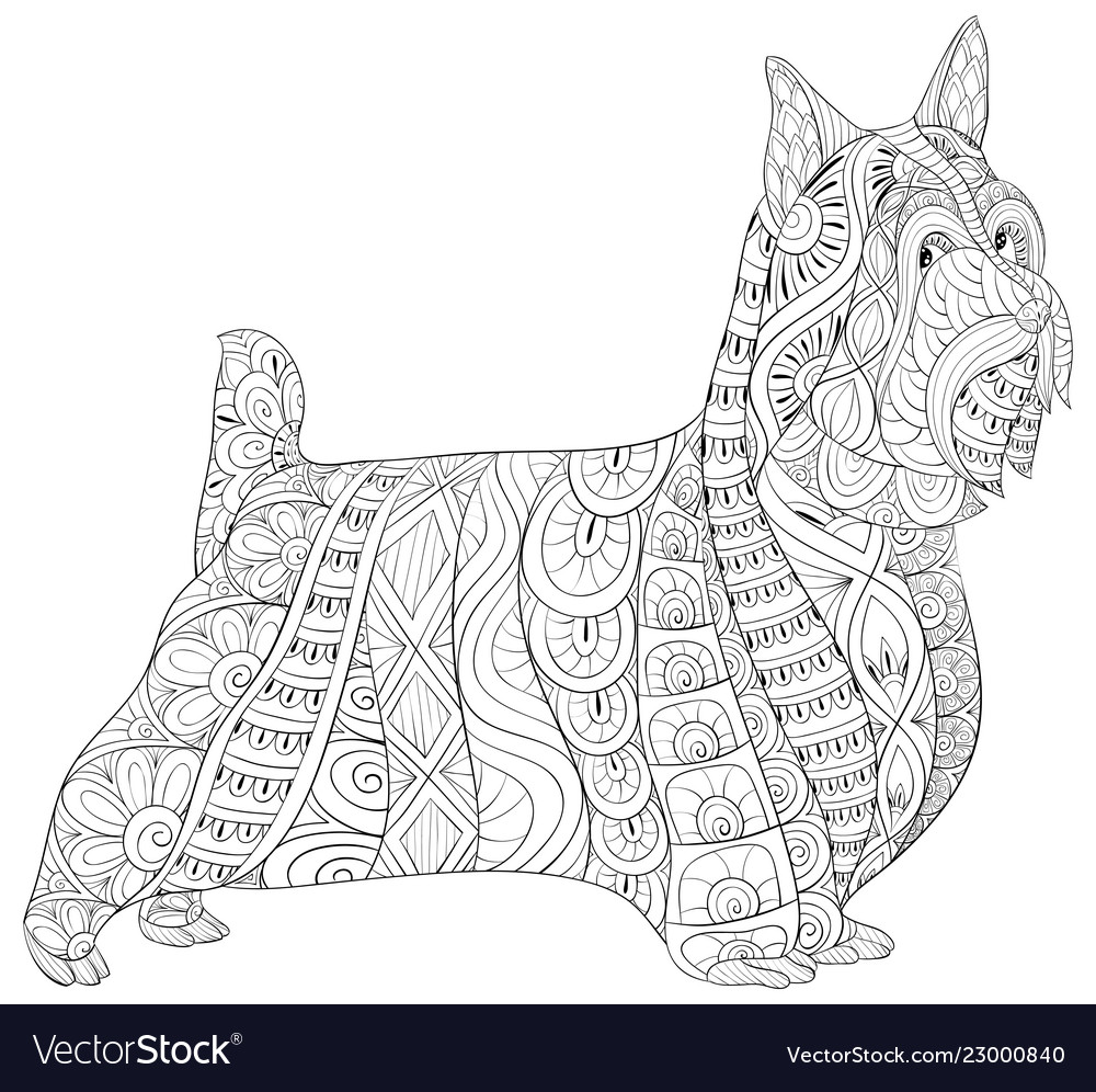 Adult coloring bookpage a cute dog image Vector Image