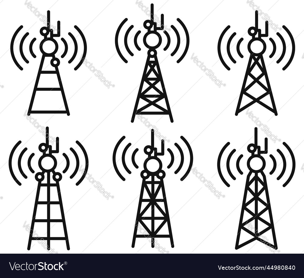 Antenna tower icons telecommunication Royalty Free Vector