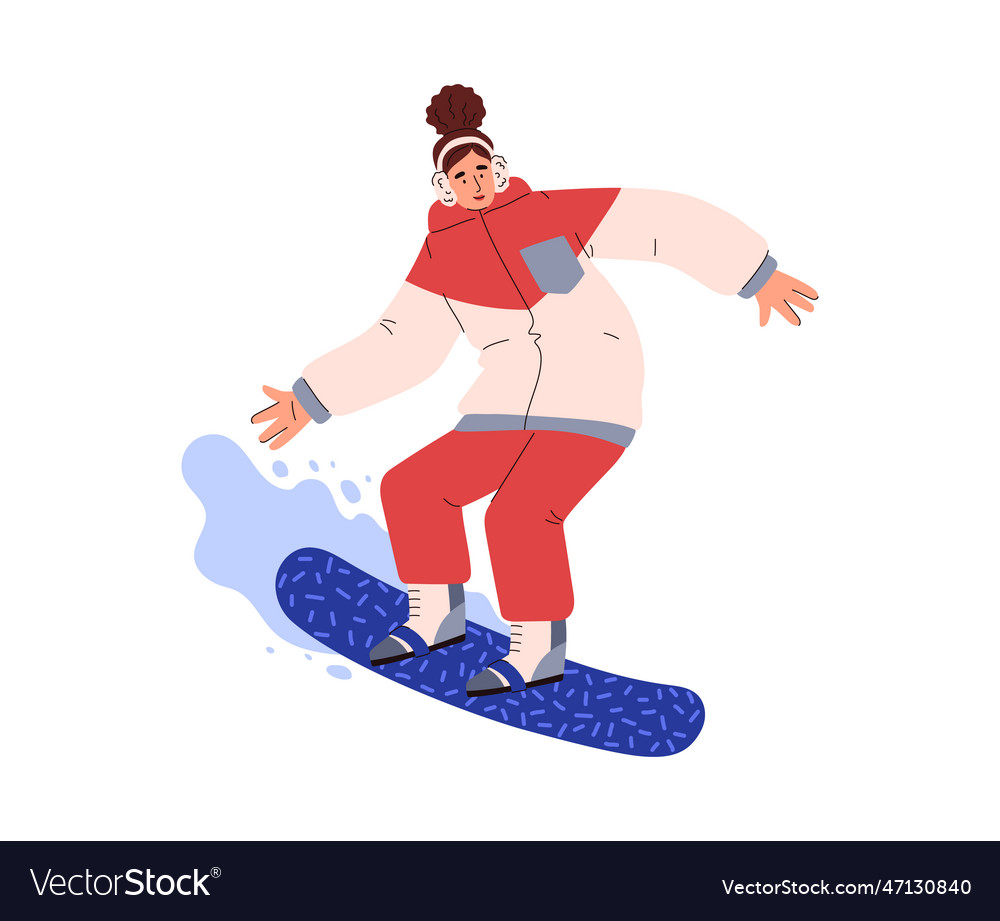 Female snowboarder character going down Royalty Free Vector