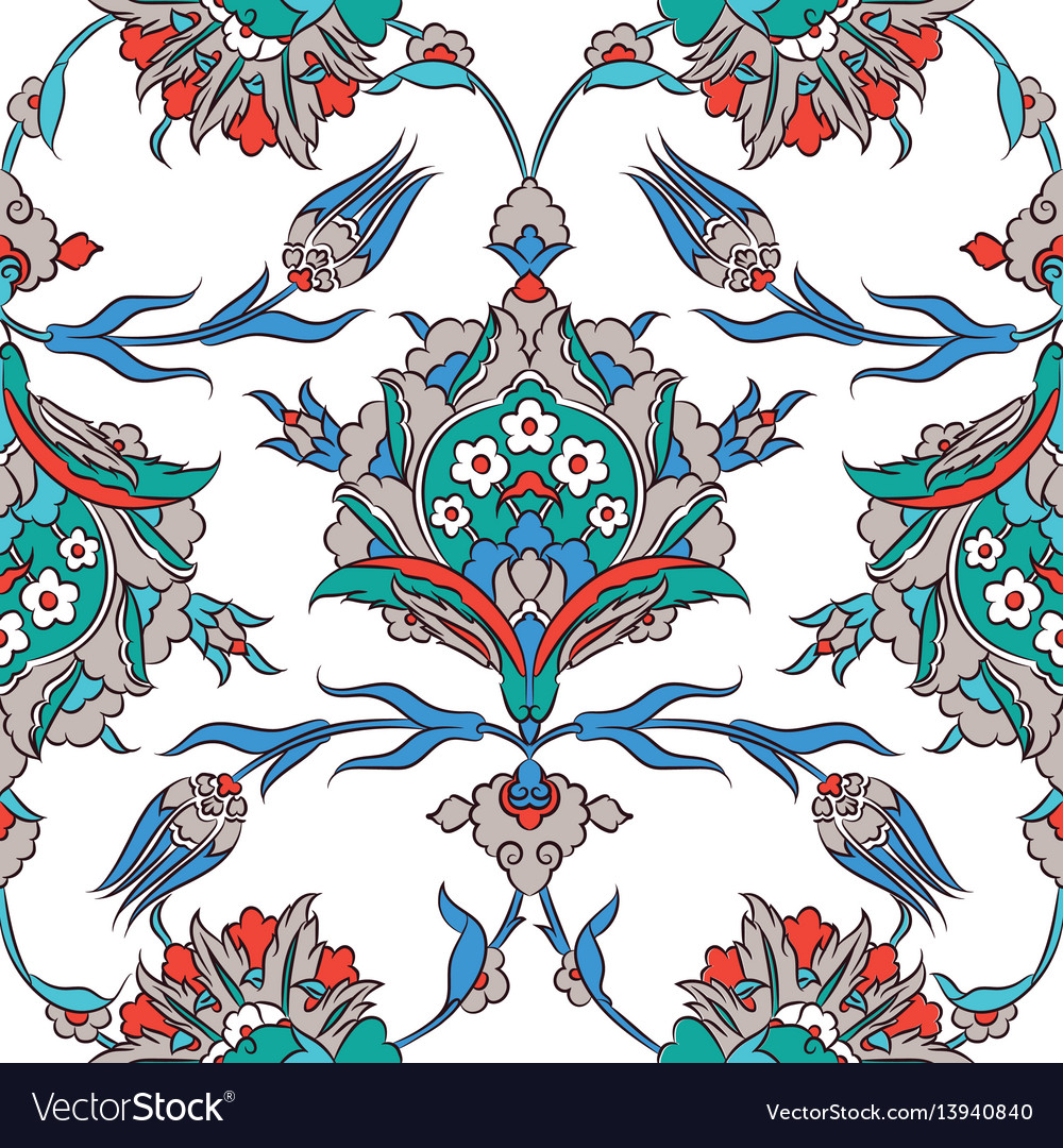 Iznik ceramic tiles floral pattern Royalty Free Vector Image