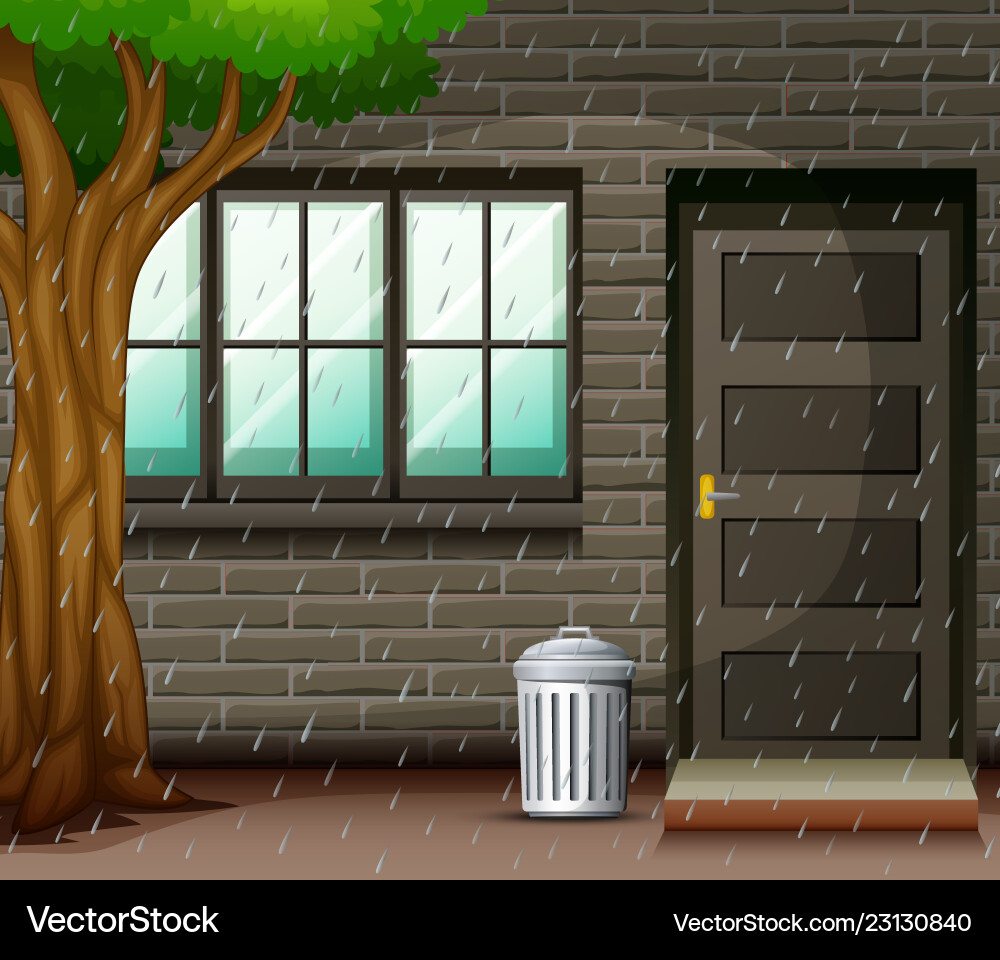Scene with heavy rain in front house Royalty Free Vector