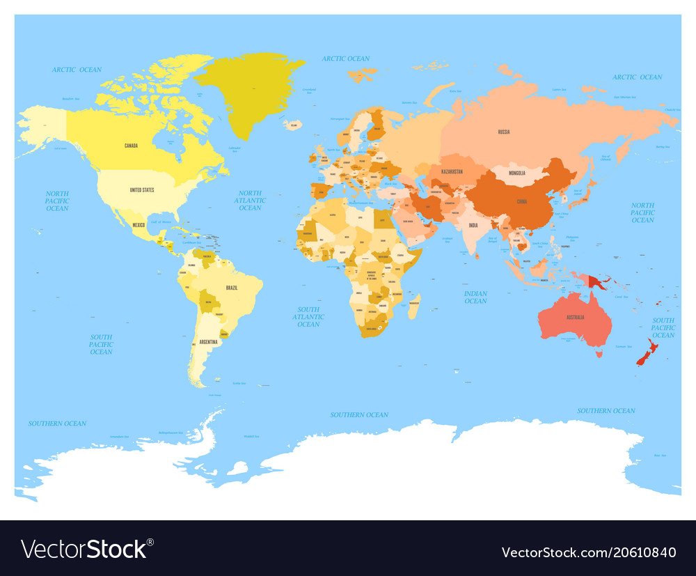 Atlantic Ocean Political Map World Map Atlas Colored Political Map With Blue Vector Image