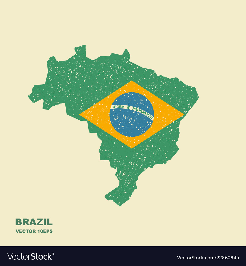 Brazil map with flag scuffed effect vector image Brazil map with flag scuffed effect