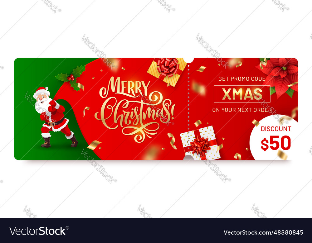 Christmas voucher with coupon xmas ticket Vector Image Christmas voucher with coupon xmas ticket Vector Image