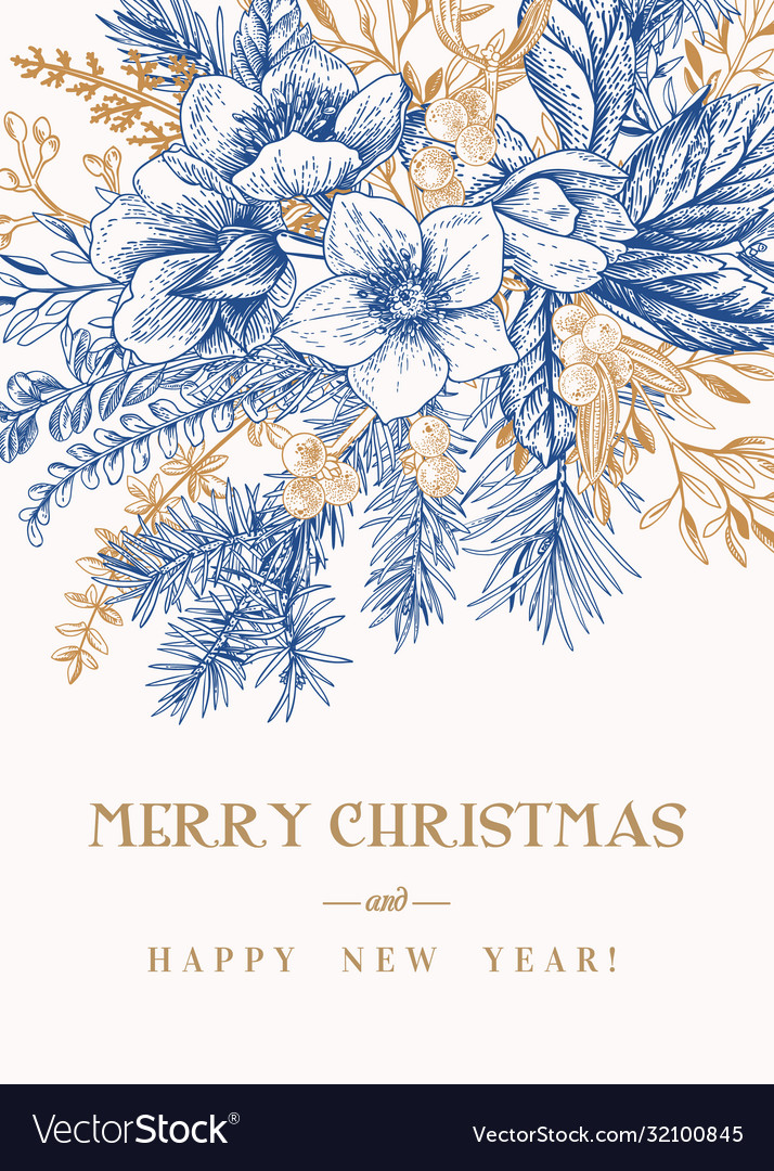 Invitation card with winter bouquet vector image Invitation card with winter bouquet