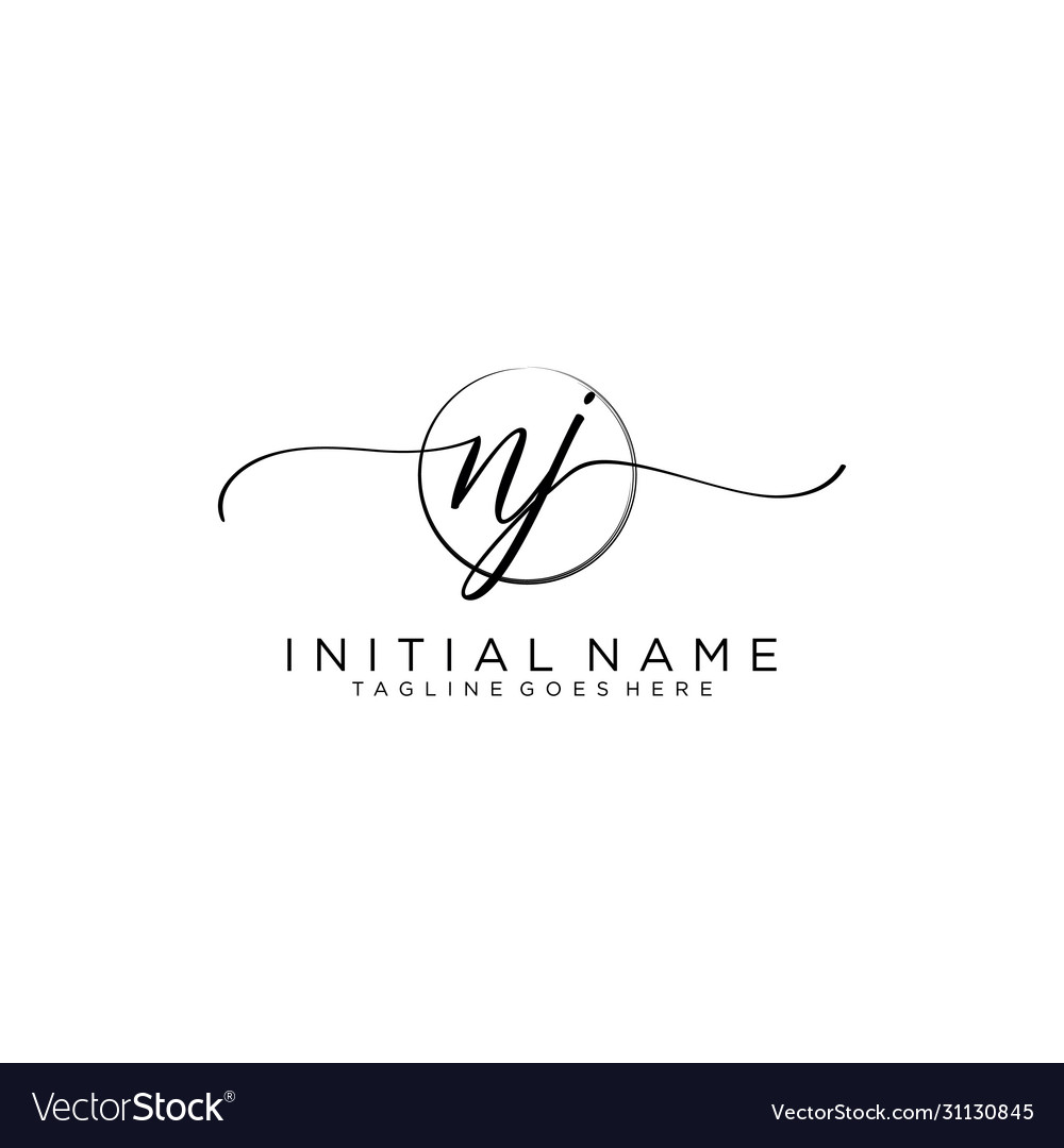 Nj initial handwriting logo with circle template Vector Image