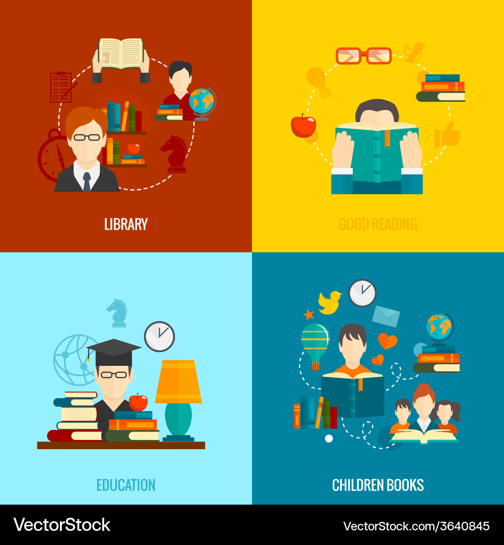 Reading flat set Royalty Free Vector Image - VectorStock