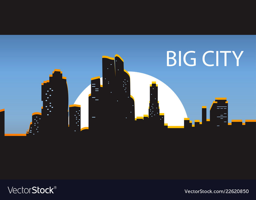 Blue Banner Big City Night City Illuminated By Vector Image
