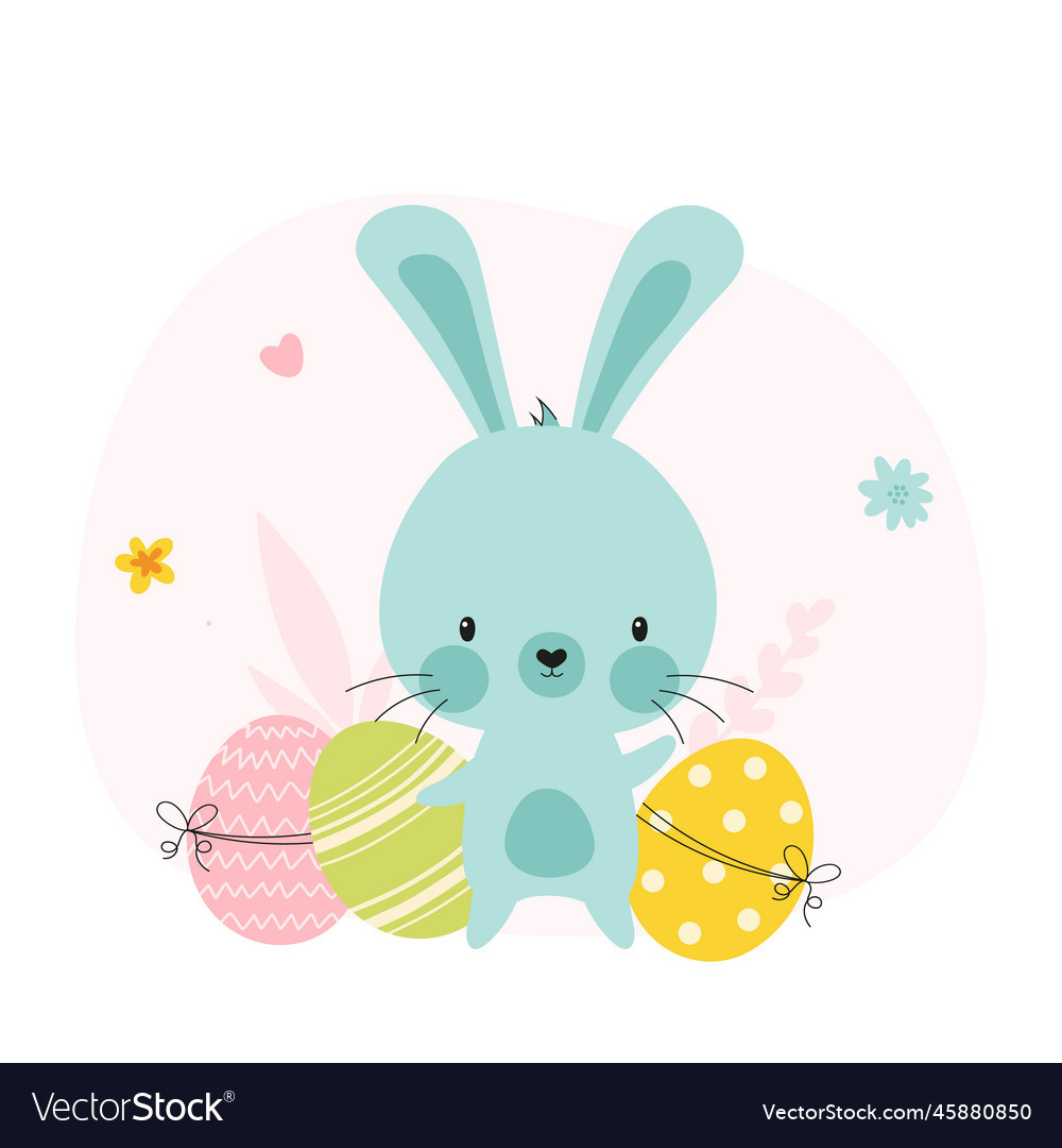 Cute easter bunny and eggs Royalty Free Vector Image