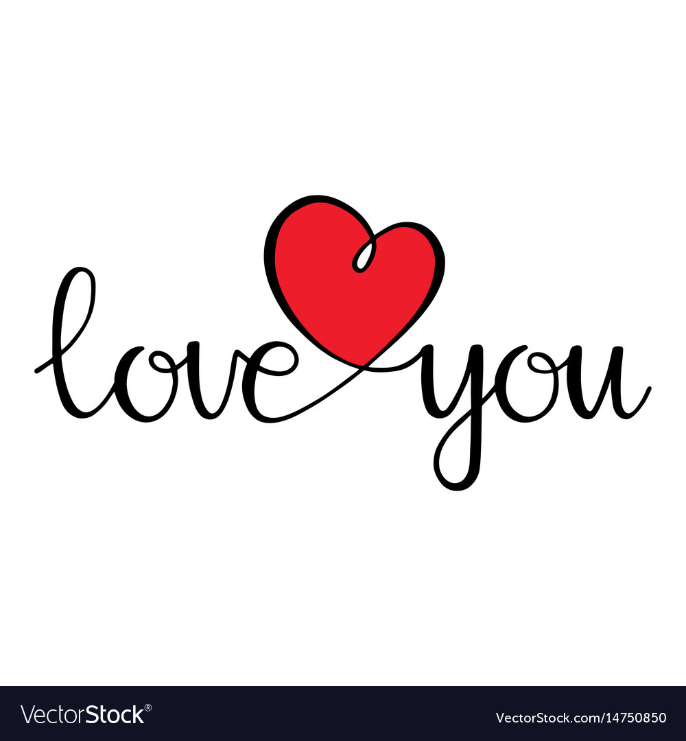 I love you love curly calligraphy sign with heart Vector Image