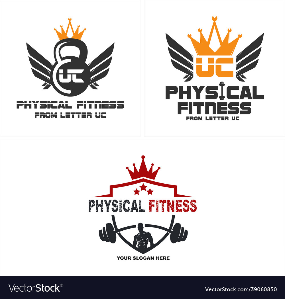 Physical fitness emblem logo design Royalty Free Vector