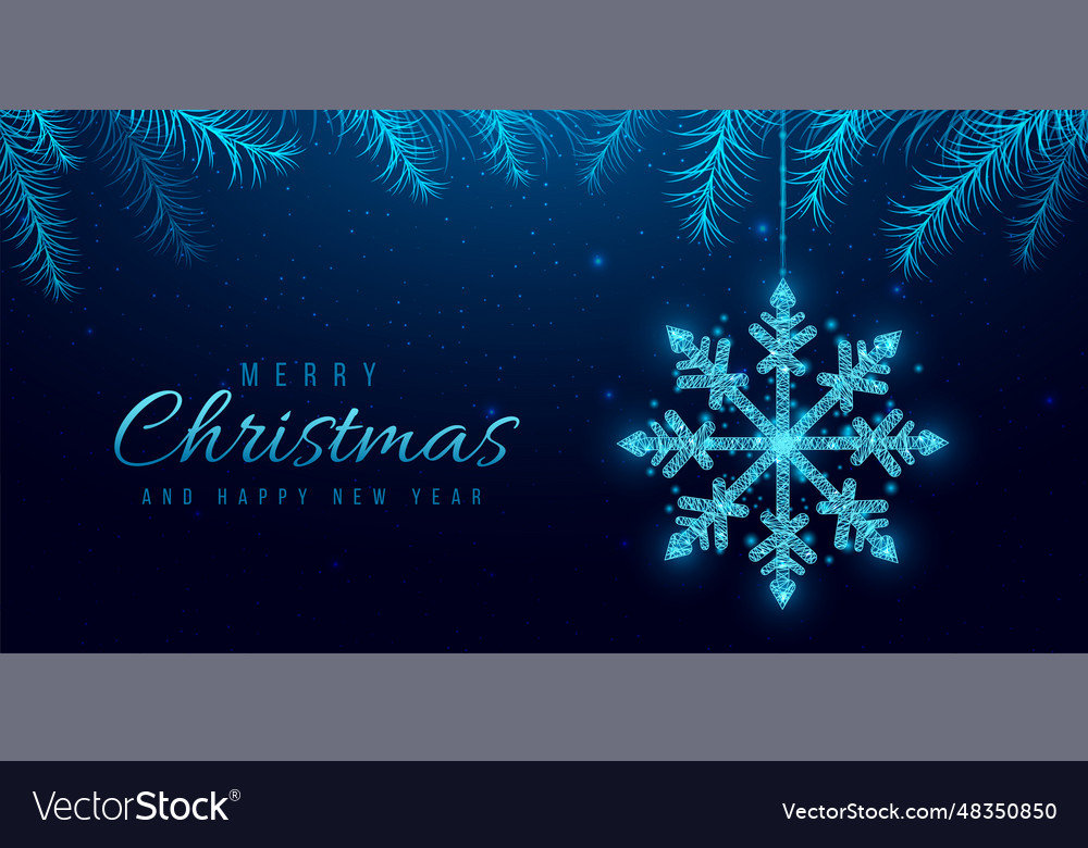 Wireframe snowflake and christmas tree branches Vector Image