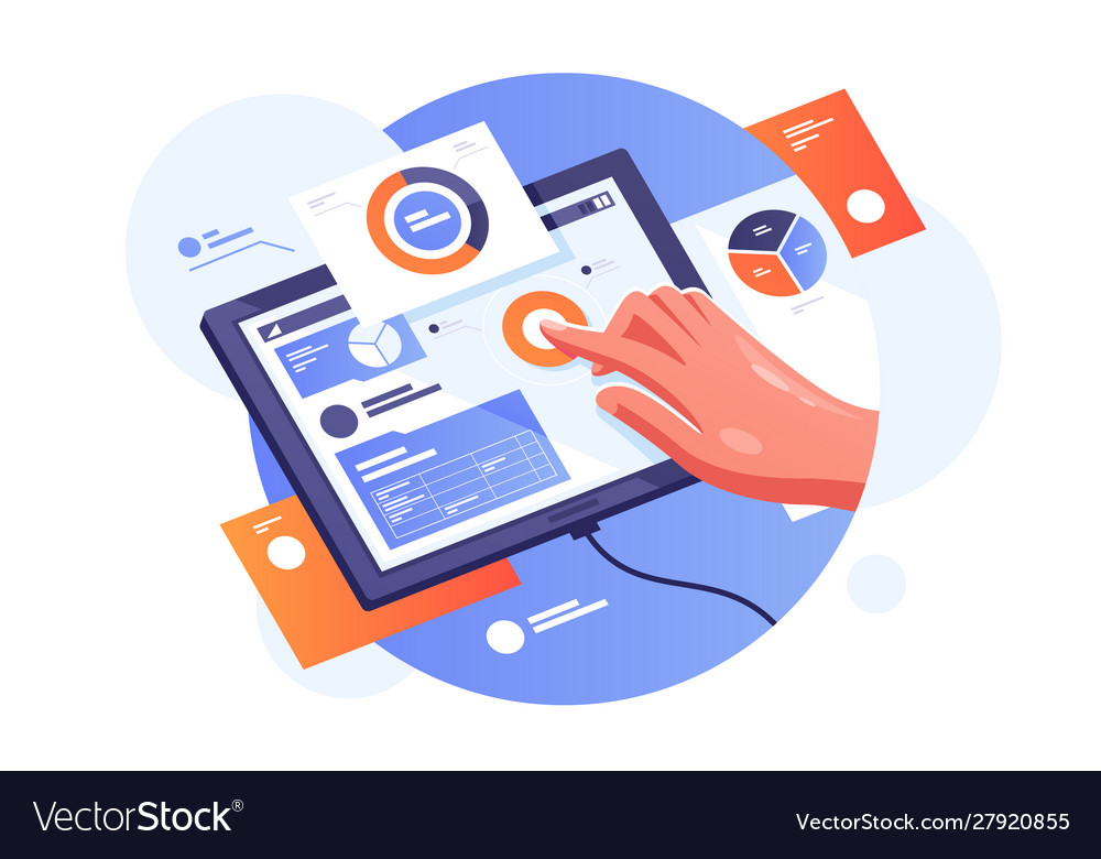 Modern tablet with infographics Royalty Free Vector Image