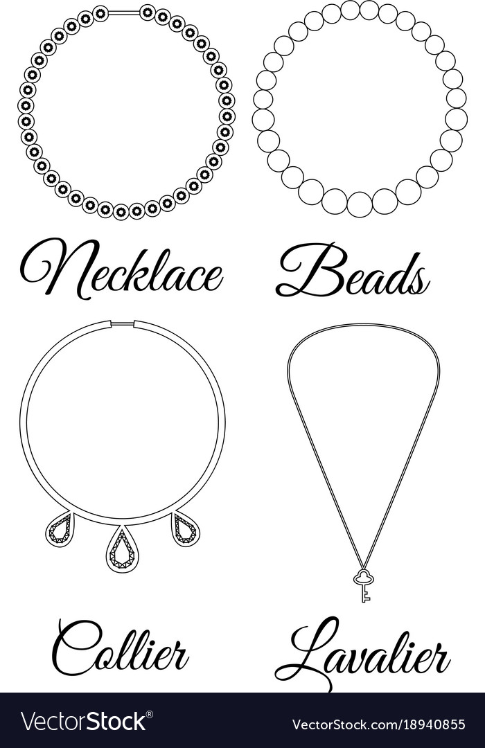 Types necklaces outline Royalty Free Vector Image