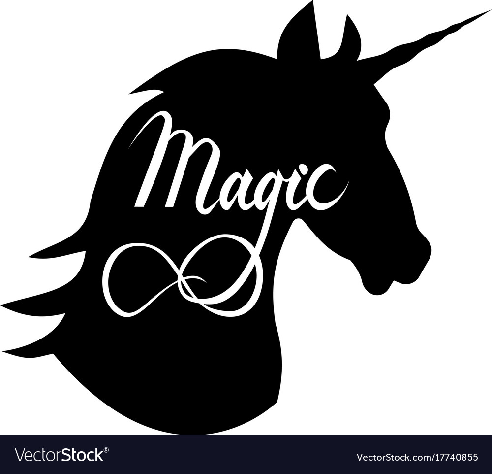 Unicorn head silhouette with text Royalty Free Vector Image