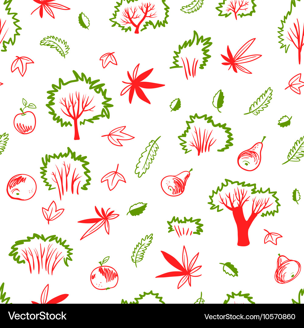Autumn seamless pattern with trees and plants Vector Image