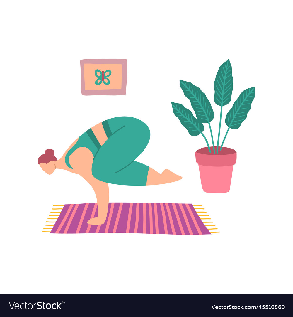 Cartoon color character woman home yoga position Vector Image