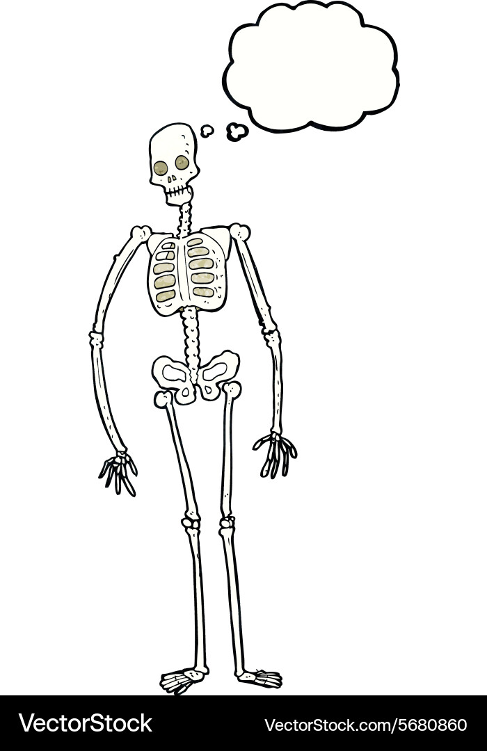 Cartoon spooky skeleton with thought bubble Vector Image