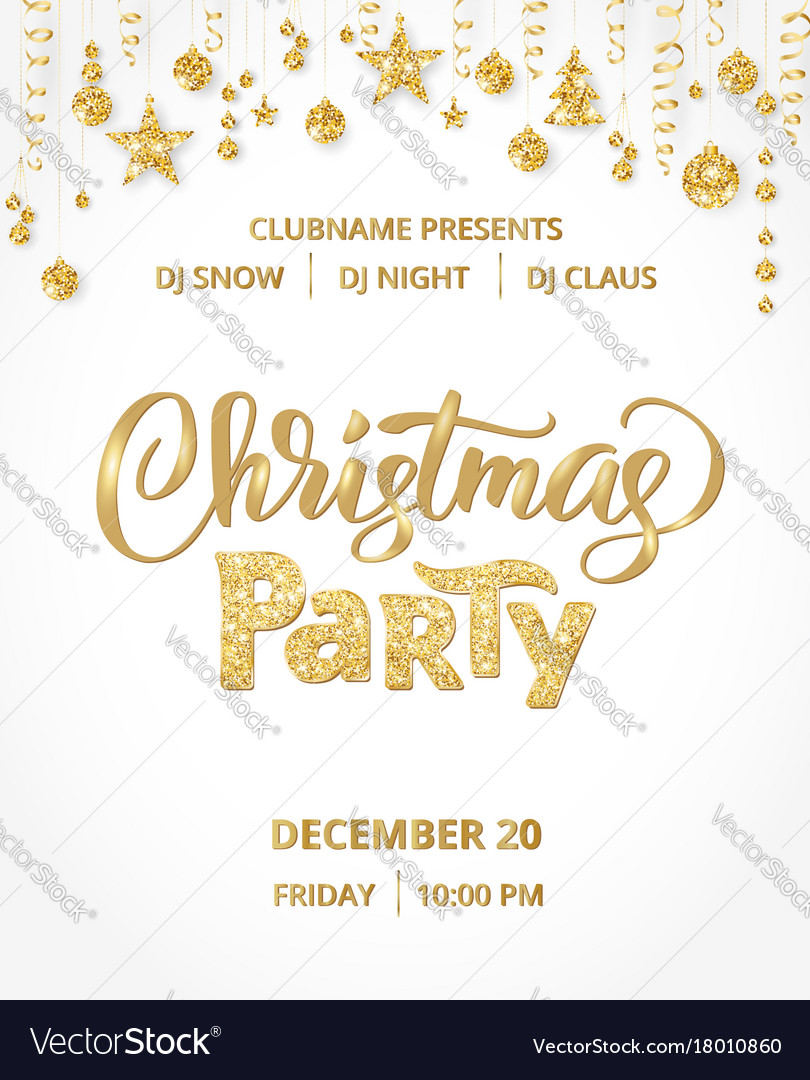 Christmas Party Poster Template Gold On White Vector Image