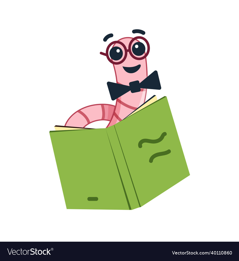 Cute bookworm in glasses with book cartoon Vector Image