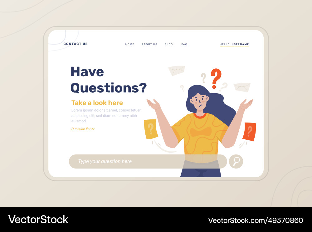 Faq page with online question on landing page Vector Image