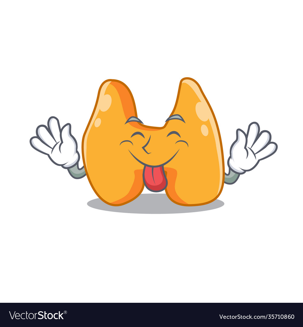 Funny thyroid cartoon design with tongue out face