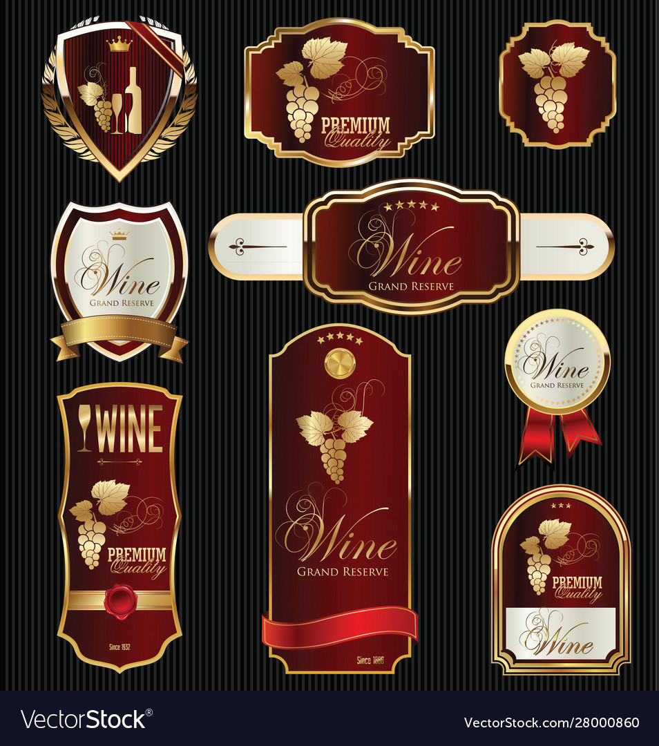 Gold and red elegant wine labels collection Vector Image