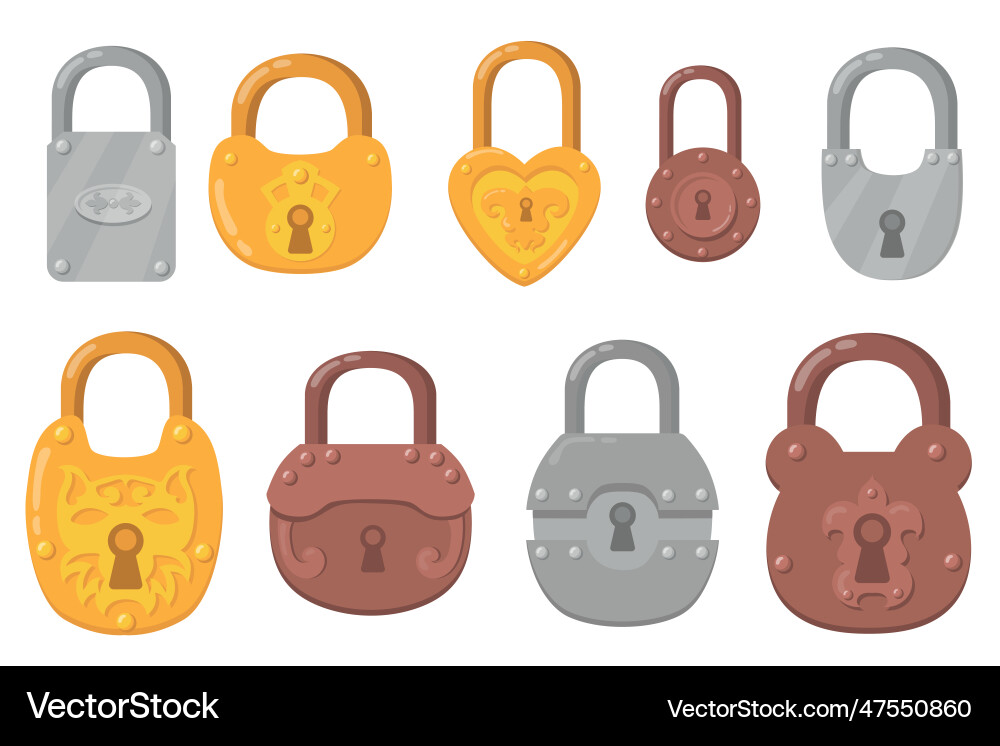 Iron padlocks flat icon set Royalty Free Vector Image
