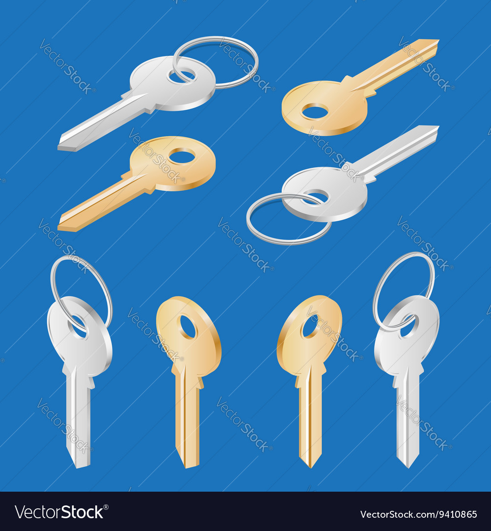 Collection of different house keys isolated Vector Image