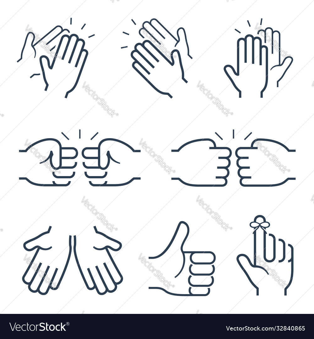 Hand Gesture Emojis Glyph Icons Set Begging Applause Handshake