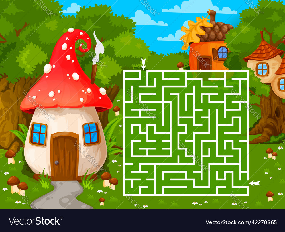 Labyrinth maze with magic forest house buildings Vector Image