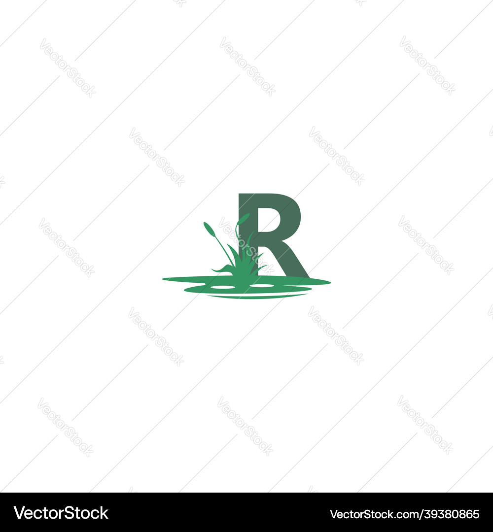 Letter r behind puddles and grass template Vector Image