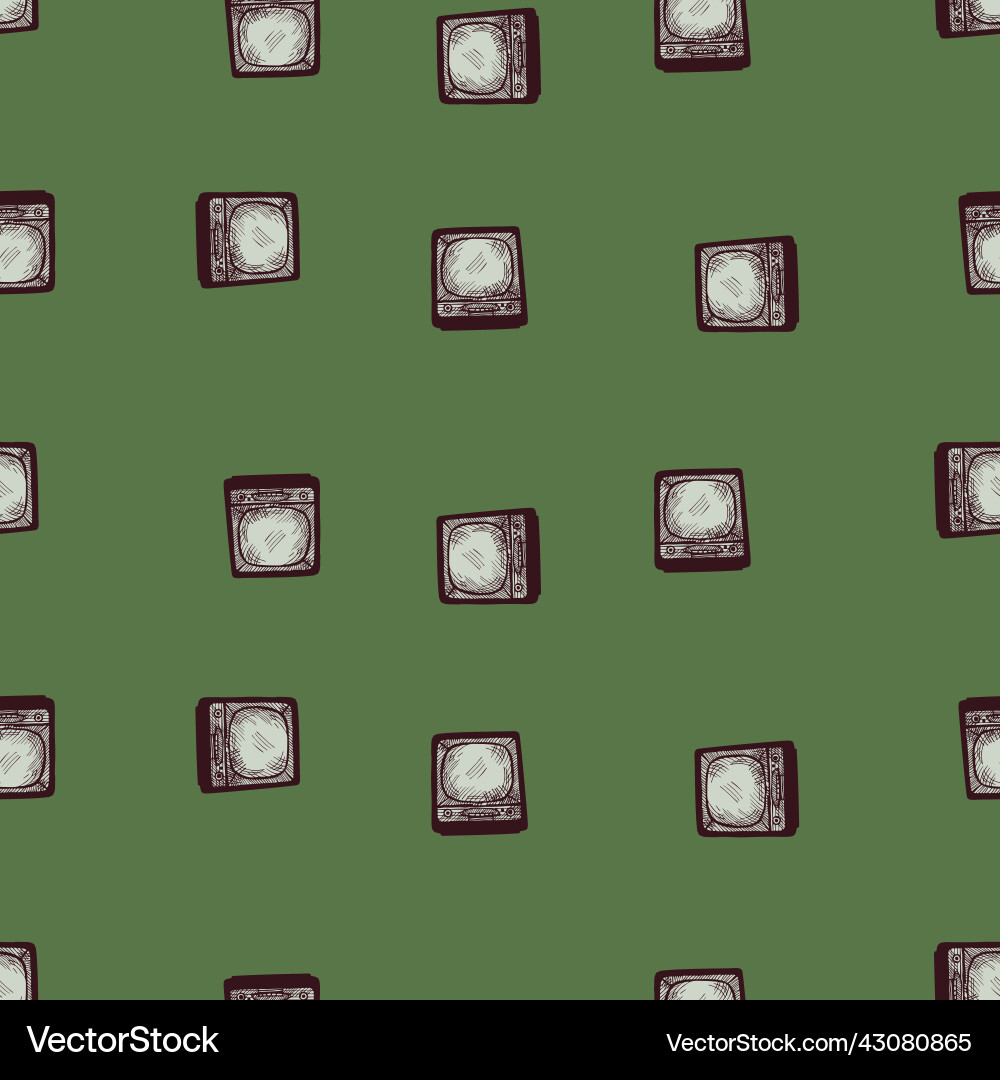 Retro tv engraved seamless pattern vintage Vector Image