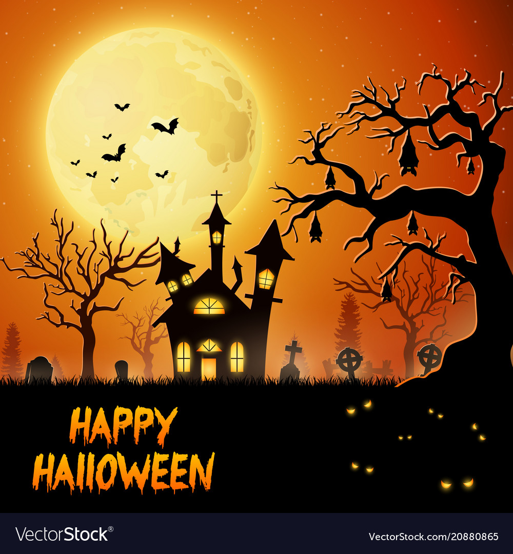 Scary church with bats hanging on tree Royalty Free Vector