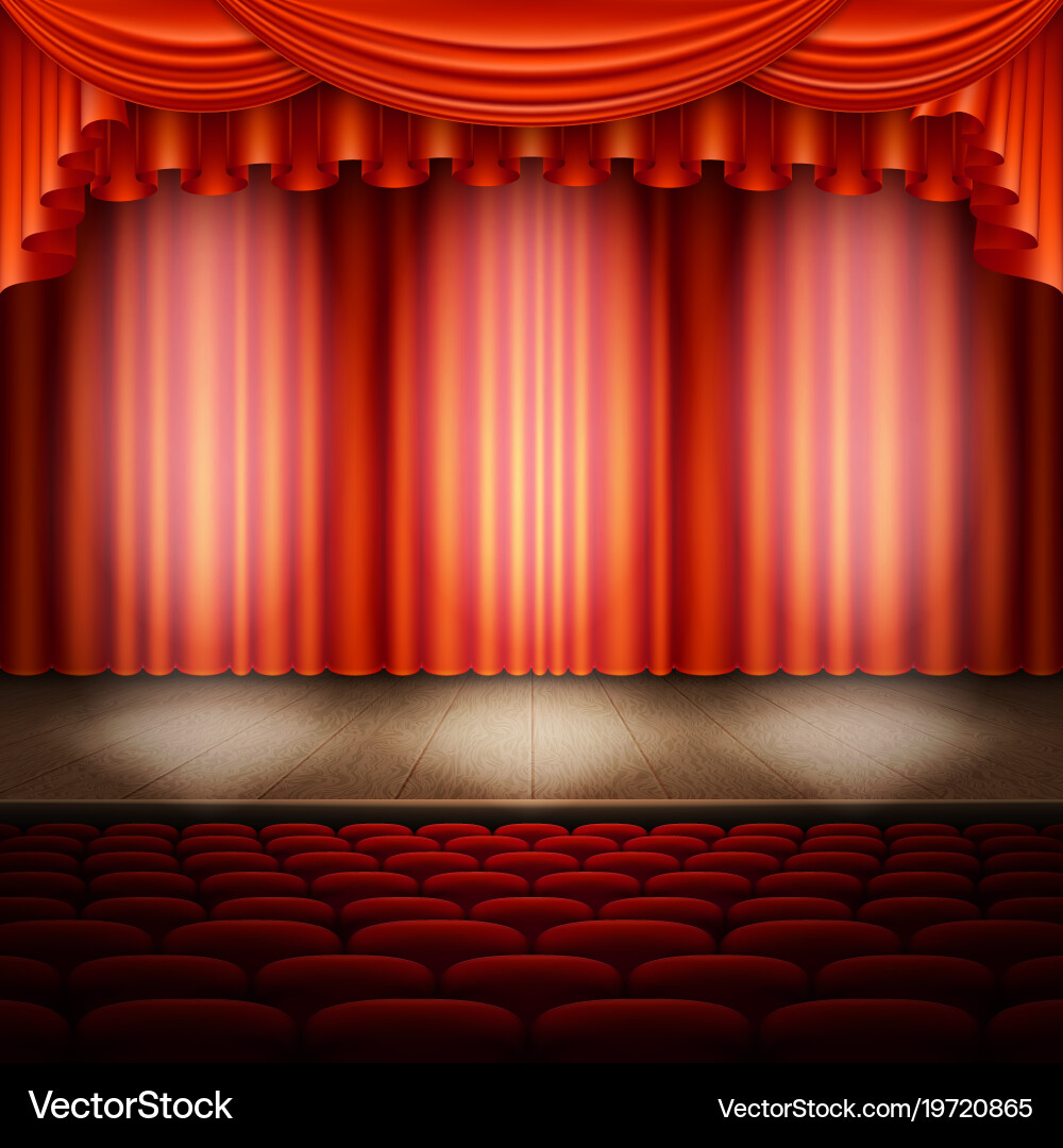 Spotlight on stage and red curtain eps 10 Vector Image