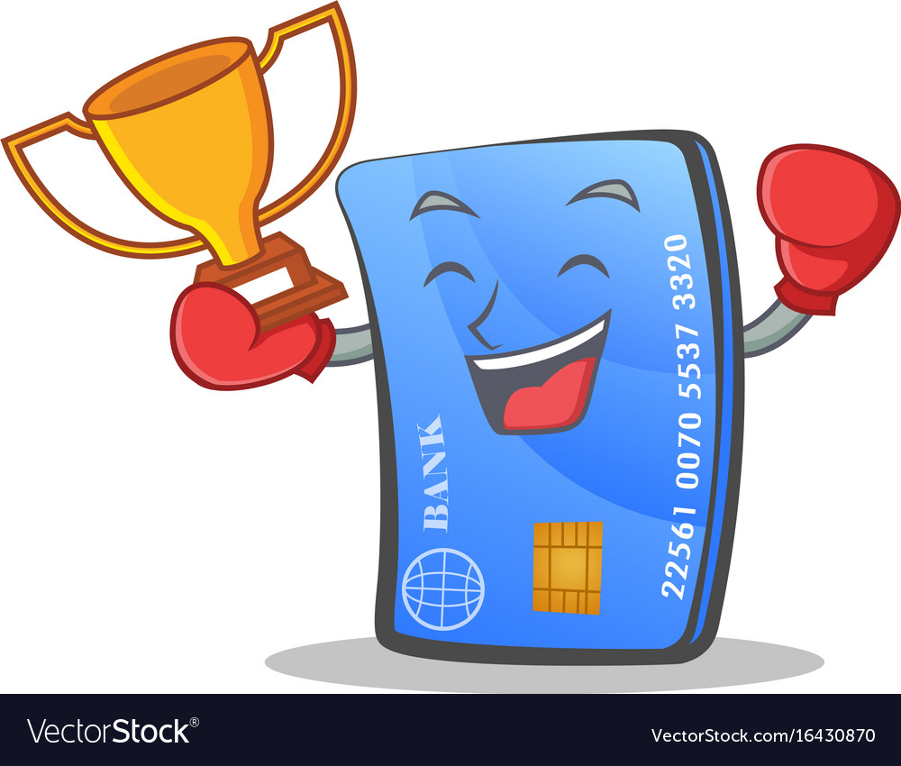 boxing credit card character cartoon with winner vector image