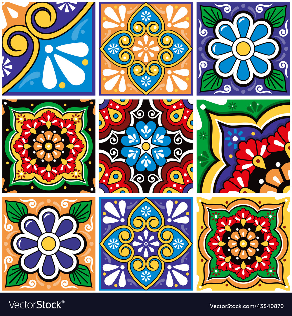 Colorful mexican seamless tile pattern set Vector Image