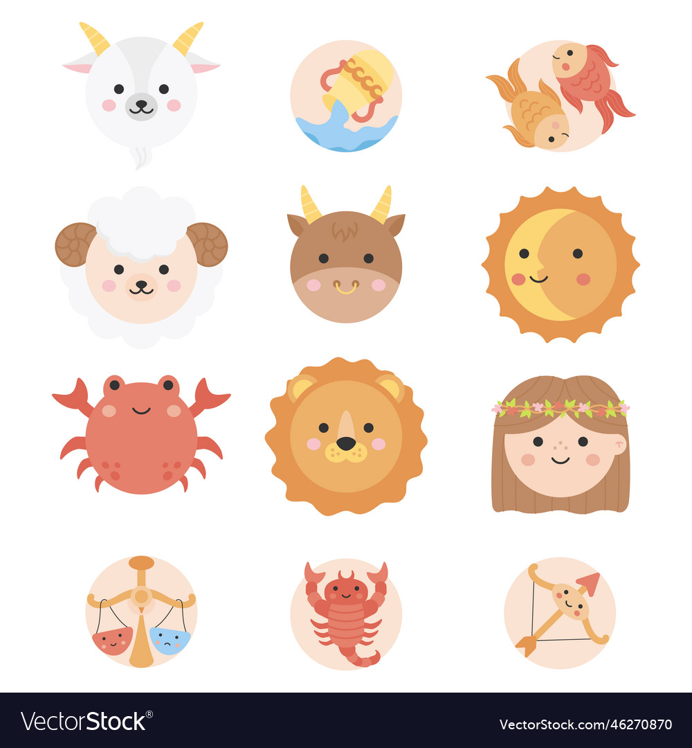 Cute round zodiac signs set Royalty Free Vector Image