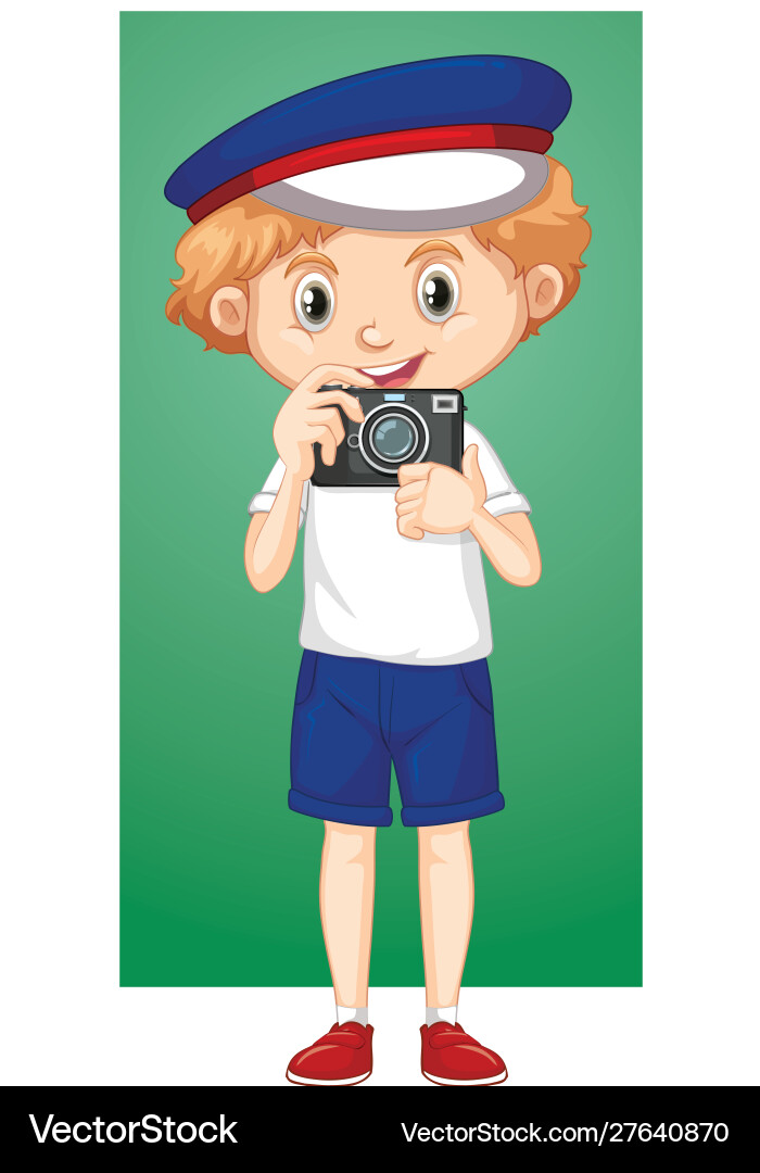 Happy boy with digital camera Royalty Free Vector Image