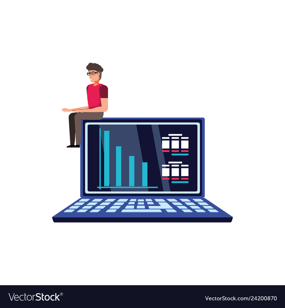 Man and laptop computer with infographic Vector Image