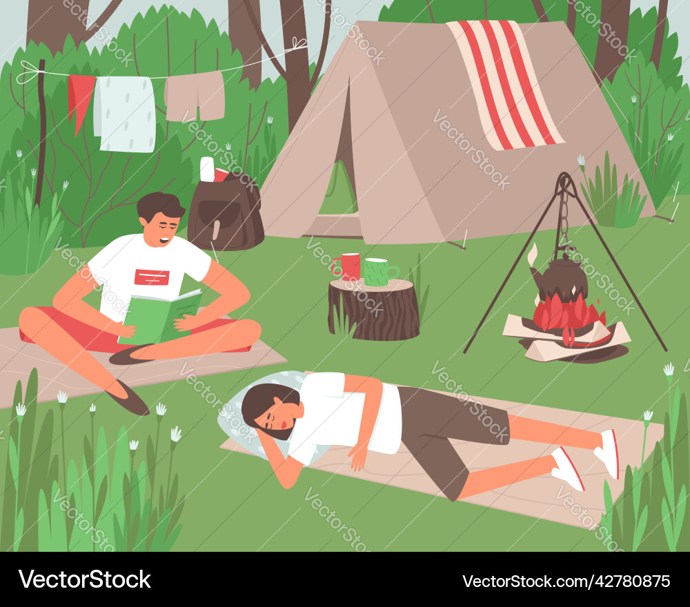 Couple is resting outdoors in the forest Vector Image
