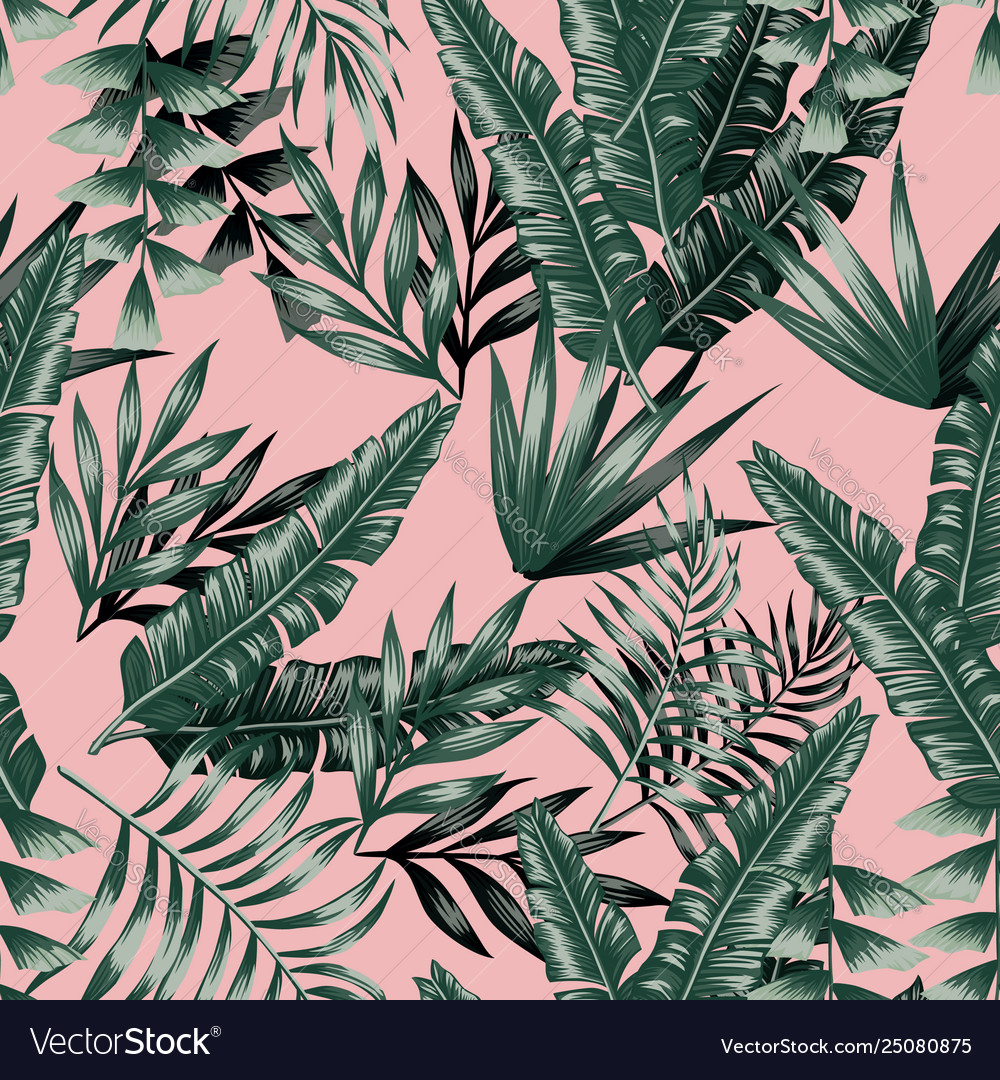 Green tropical leaves with shadow seamless pink Vector Image