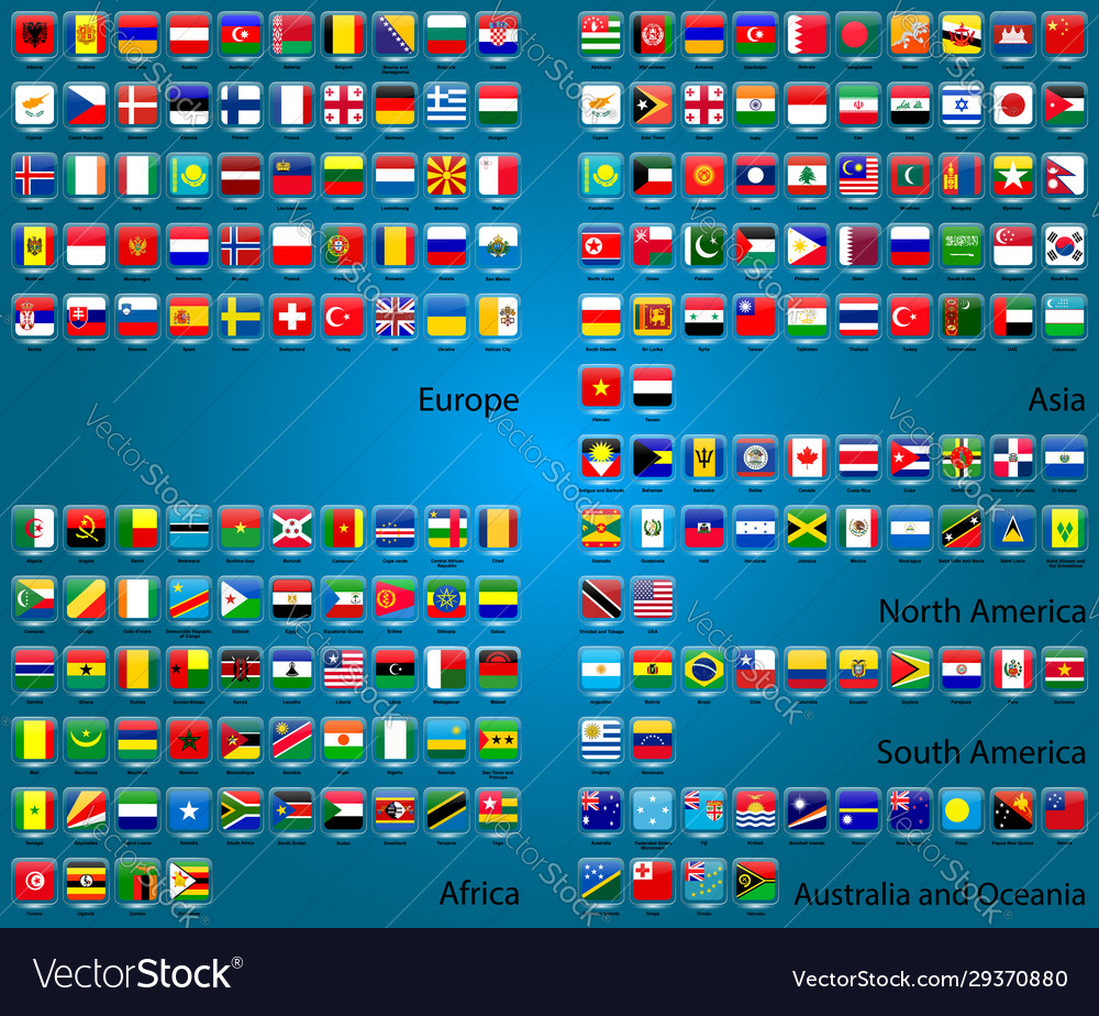 collection-country-flags-on-a-blue-background-vector-image