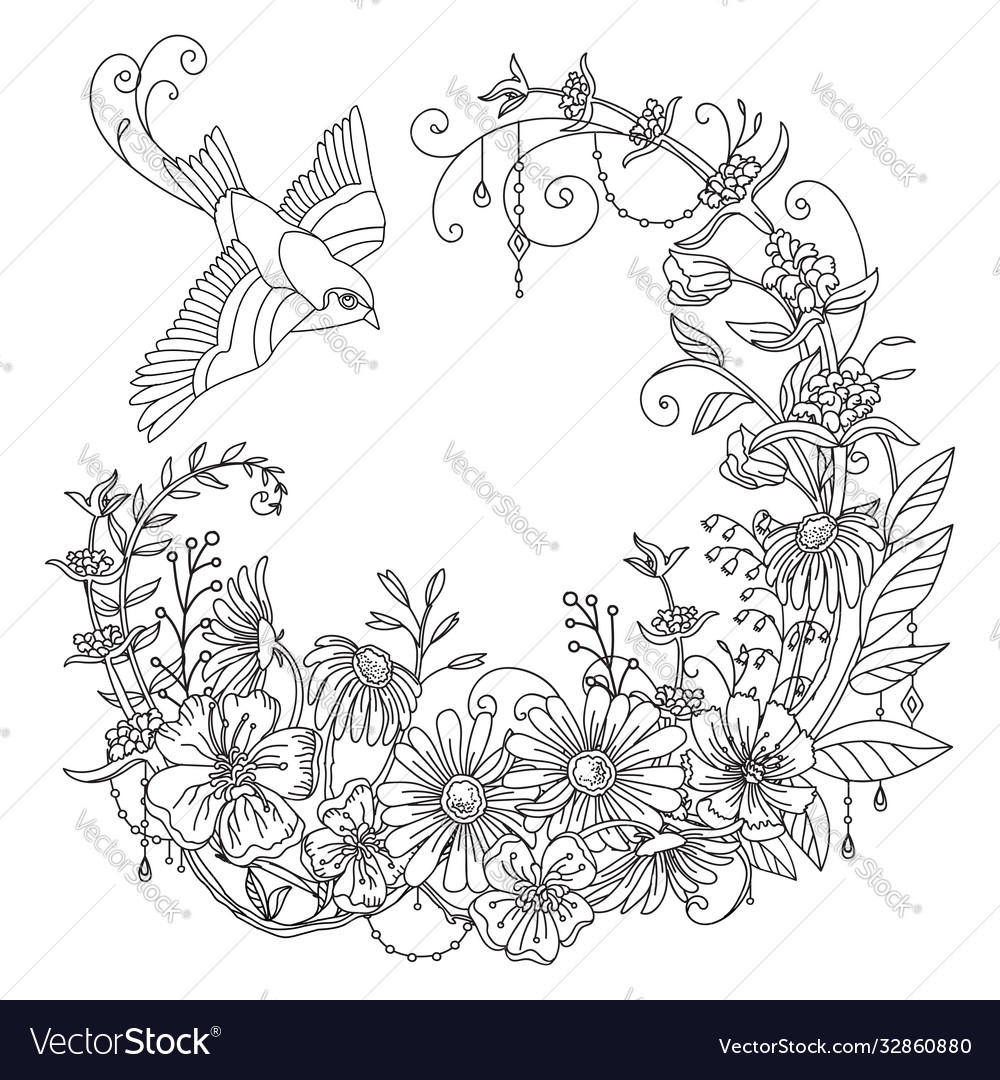 Coloring flowers and birds 6 Royalty Free Vector Image