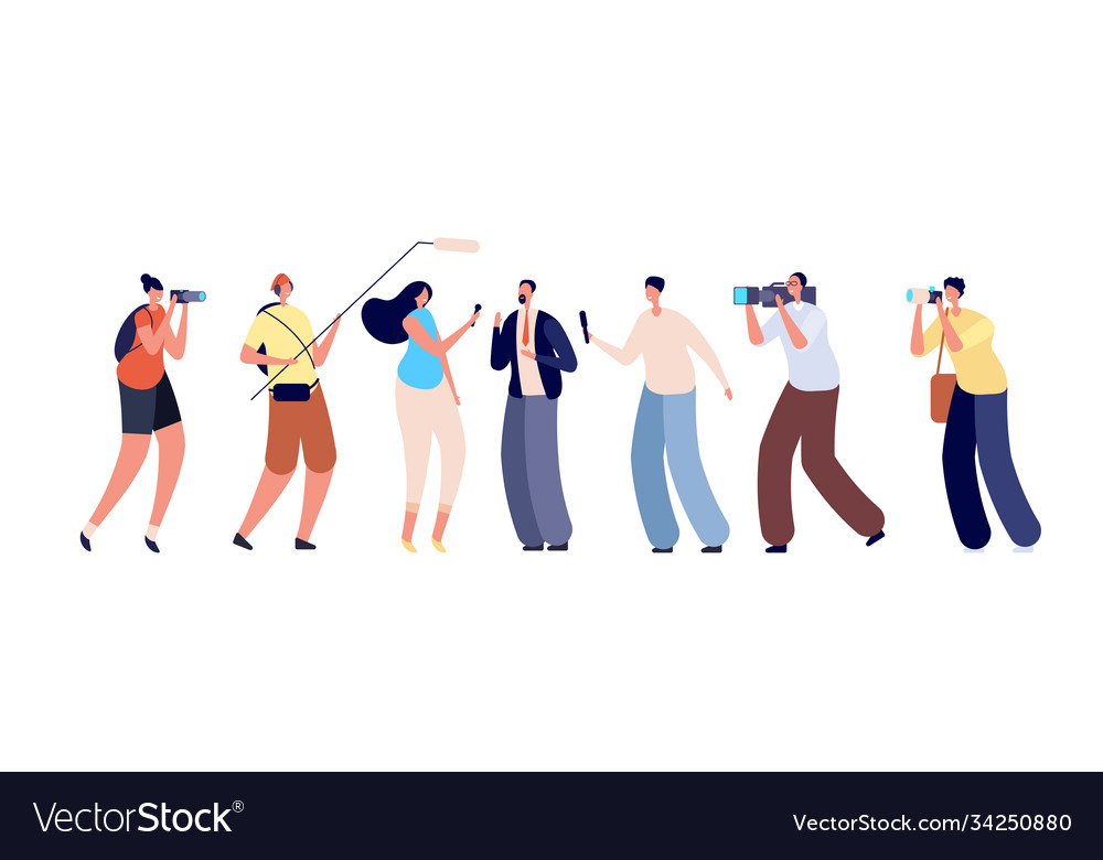 Journalists interview business person tv report Vector Image