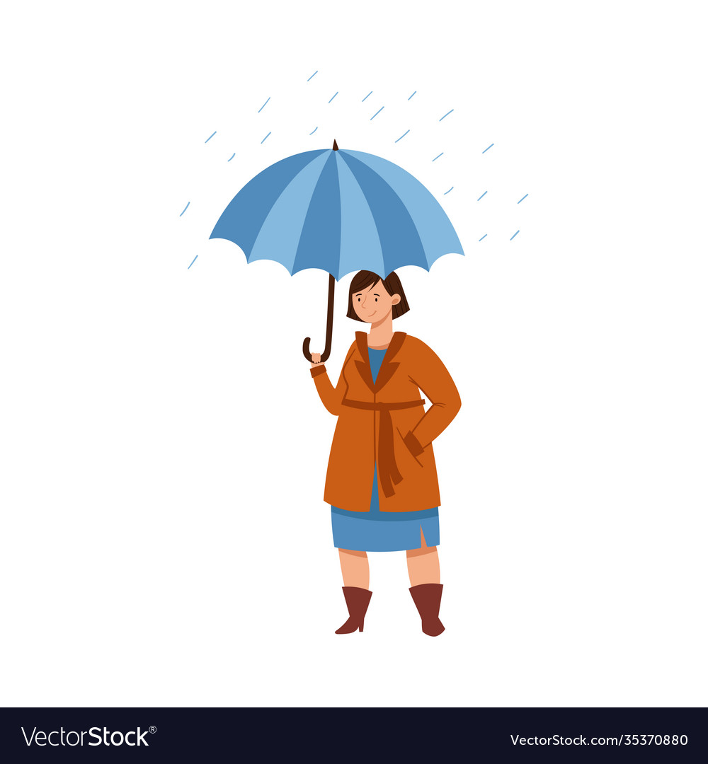 Standing under umbrella female character in rainy Vector Image